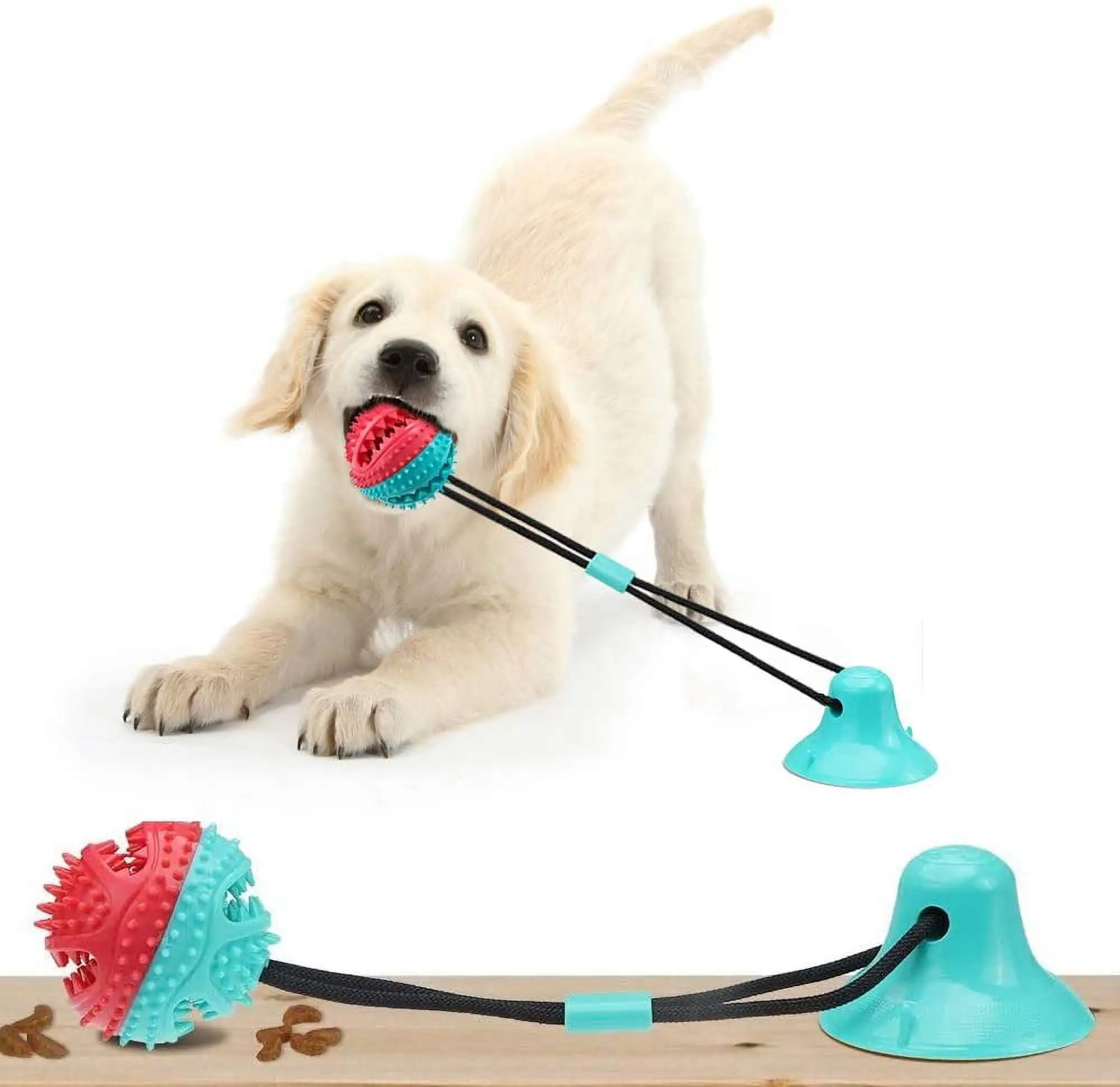 Dog Chew Toys Suction Cup Tug of War Toy Multifunction Interactive Pet Aggressive Chewers Toothbrush Dog Toys Ball with Teeth Cleaning for Small Large Dogs