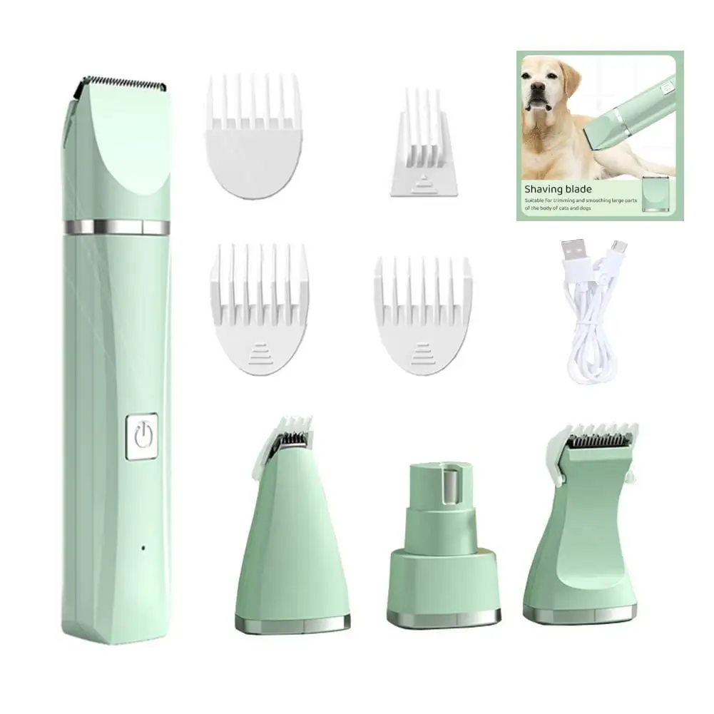 Dog Clippers Grooming Kit Hair Clipper. Low Noise Paw Trimmer. Rechargeable. Cordless Quiet Nail Grinder Shaver for Cats and Dogs Green