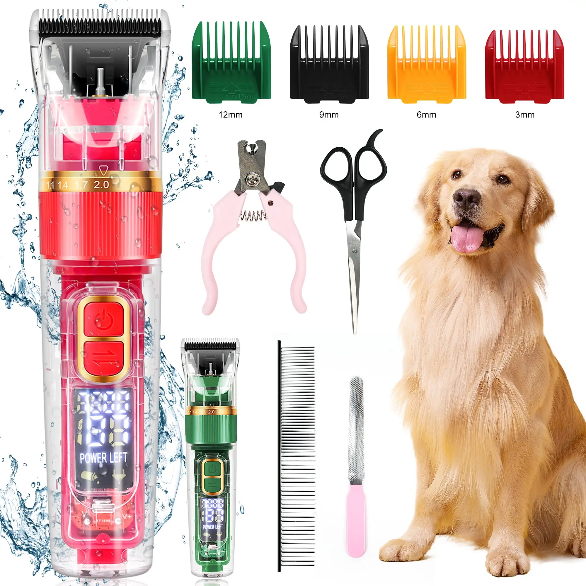 Dog Clippers Dog Hair Clippers on sale. Dog Grooming Clippers Kit With Led Display.Cordless Pet Clippers .Low Noise Heavy Duty Pet Hair Shaver Trimmers Set for Dogs. Cats.Rabbits.Red