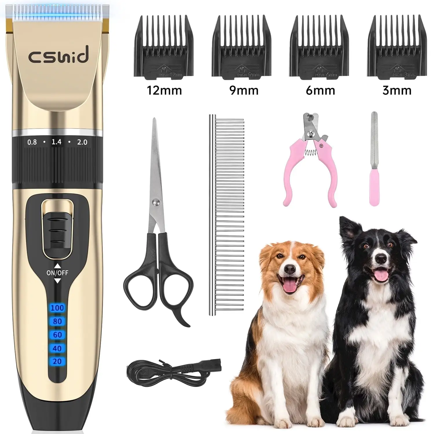 Dog Clippers. USB Rechargeable Cordless Dog Grooming Kit. Low Noise Electric Pets Hair Trimmers. Quiet Washable Shaver Clippers Shears for Thick Coats Dogs Cats with LED Display. 4 Comb Guides