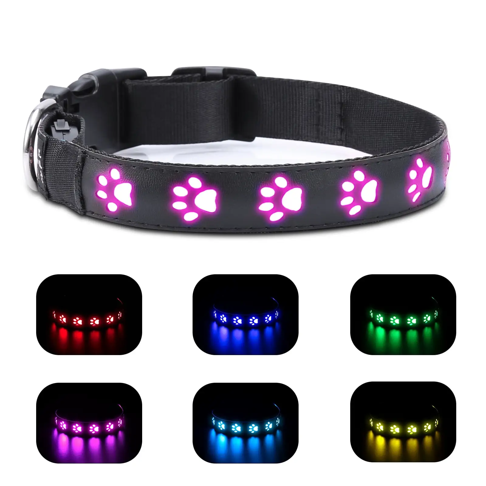 Dog Collar. AMIR LED Dog Collar Waterproof Rechargeable Light Up Dog Necklace Dog Collar for Small Dogs Cats Night Walking