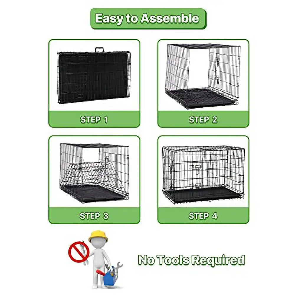 Dog Crate 36 Inch Large Dog Cage Medium Large Dogs Wire Dog Crates Outdoor Indoor Metal Dog Kennel for Travel Pet Cages with Plastic Tray and Handle for Dogs . Black Large Dog Crate