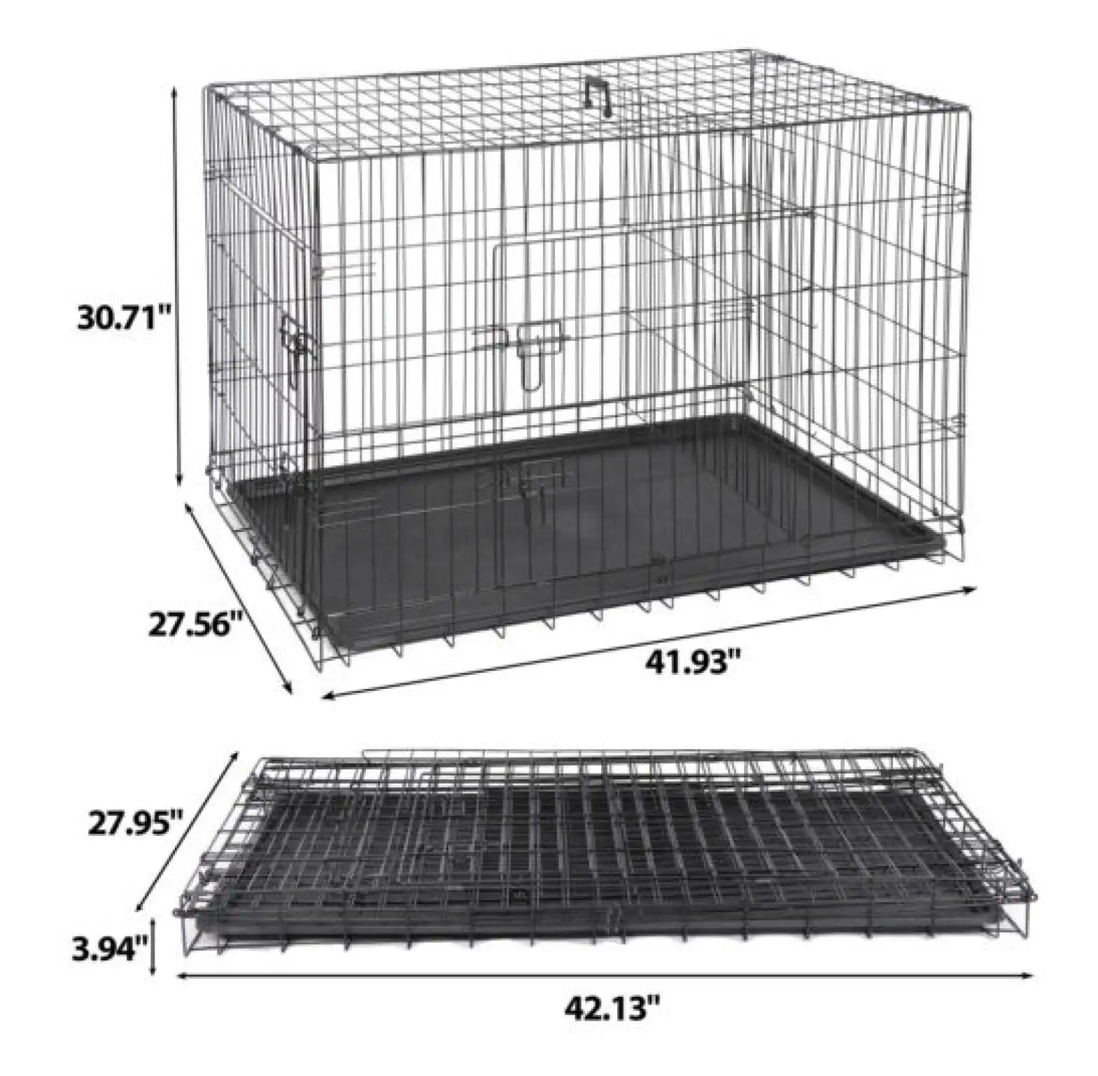 Dog Crate Folding Metal Wire Dog Kennel Cage Double Door 30/36/42Inches w/ Tray