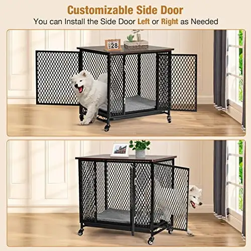 Dog Crate Furniture with Cushion. Wooden Dog Crate Table. Modern Kennel for Dogs Indoor. Heavy-Duty Dog Cage with Multi-Purpose Removable Tray. 27.2 L