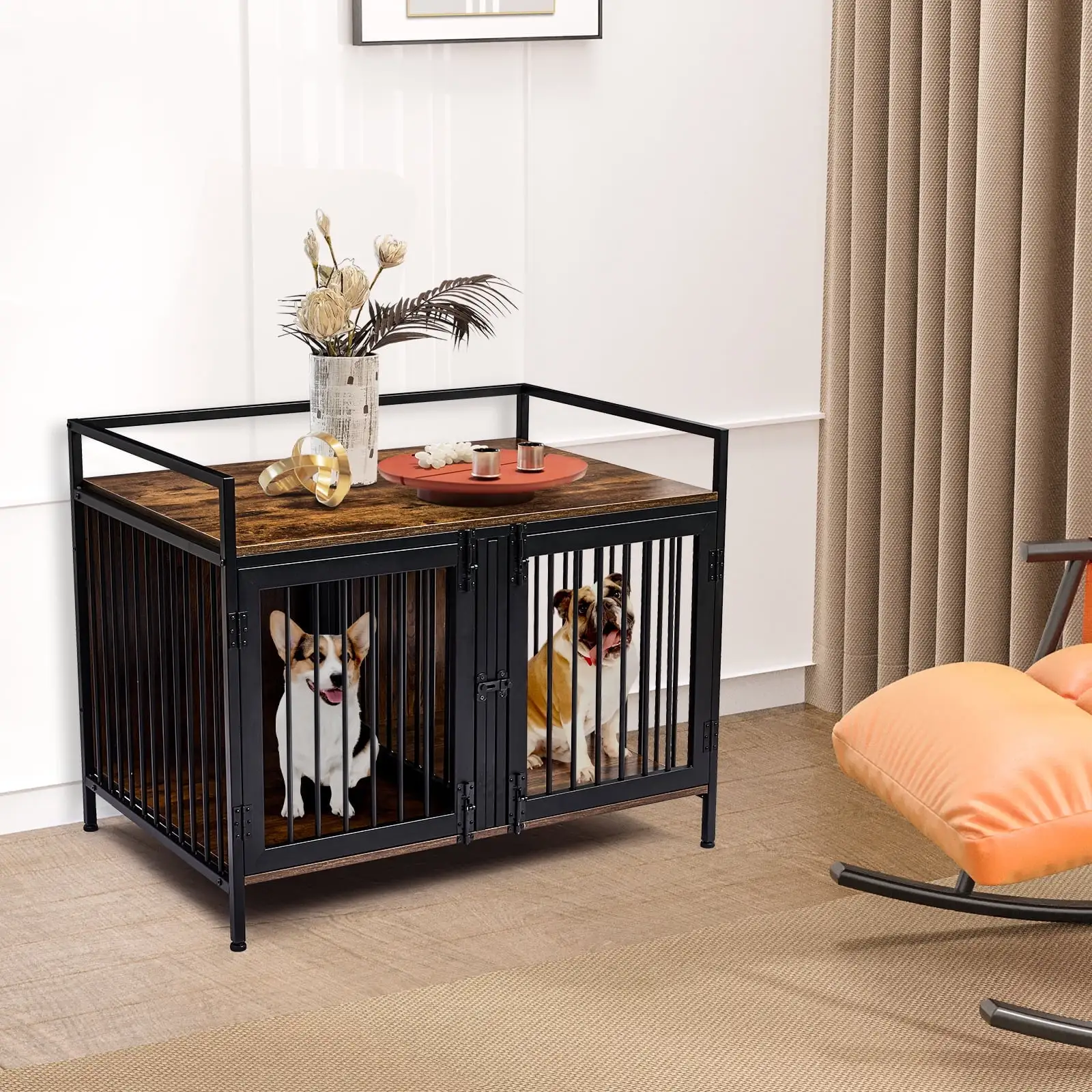 Dog Crate Furniture . Dog Crate Table. 2 Rooms. Indoor Dog Kennel.Dog House.Dog Cage. 38.9Wx26.9Dx21.1H