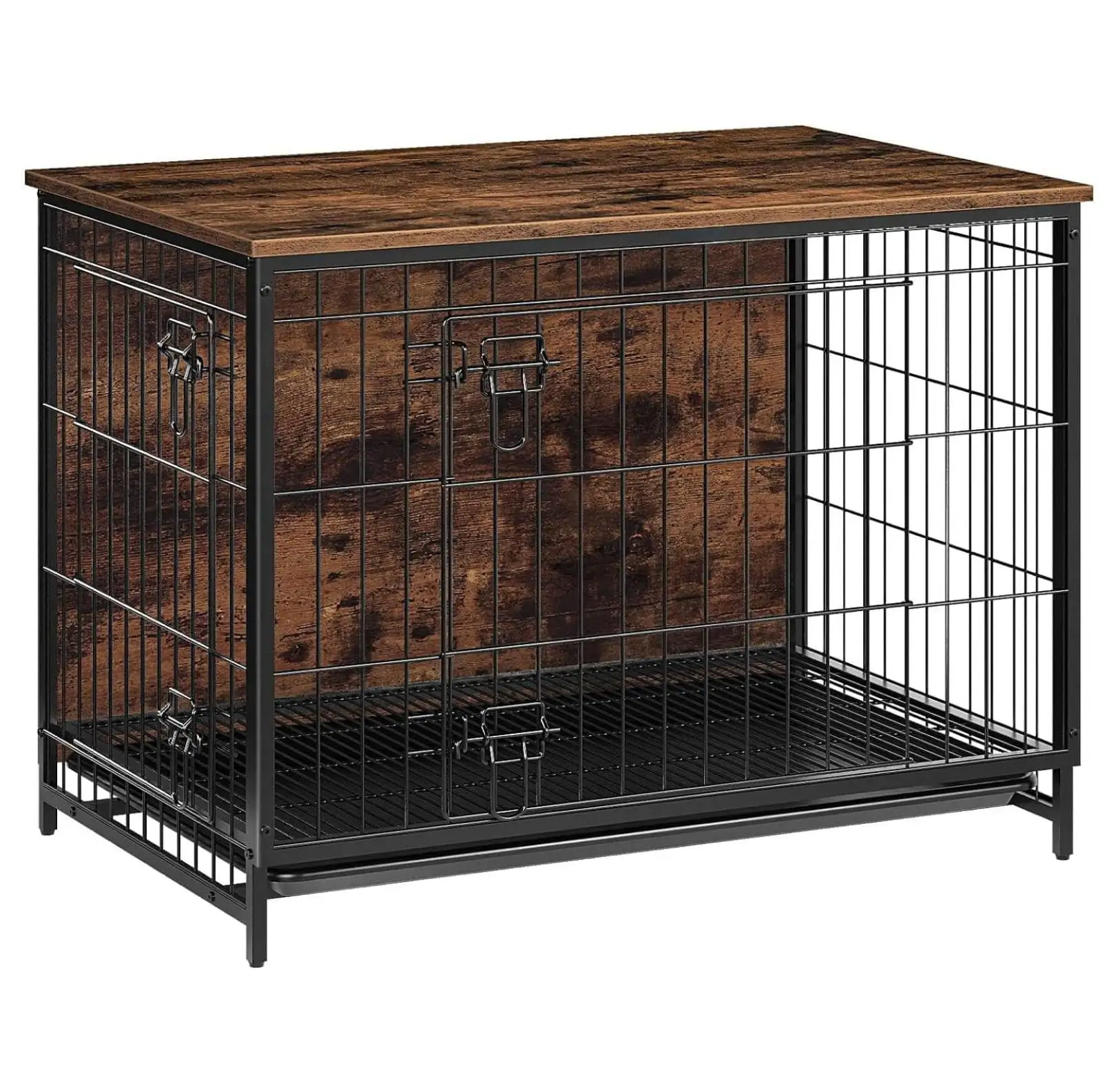 Dog Crate Furniture with Double Doors. Indoor Dog Kennel Furniture with Removable Tray for Small Medium Dogs. Rustic Brown