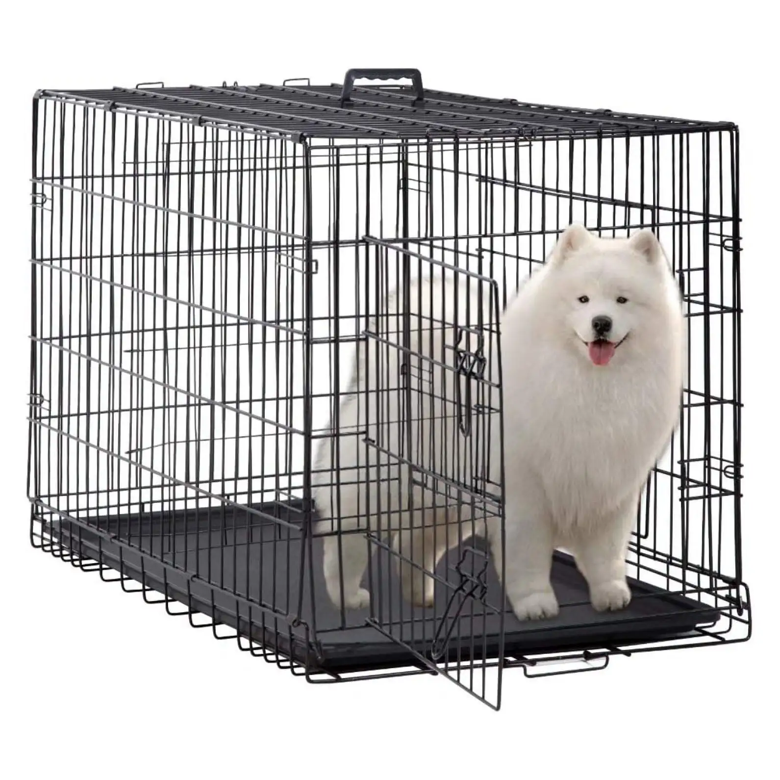 Dog Crate Large Dog Crate Inch Double-Door Folding Medium Dog Kennel Wire Pet Cage with Divider Plastic Tray. Indoor Outdoor Travel Camping Pet Playpen for Large Medium Dogs