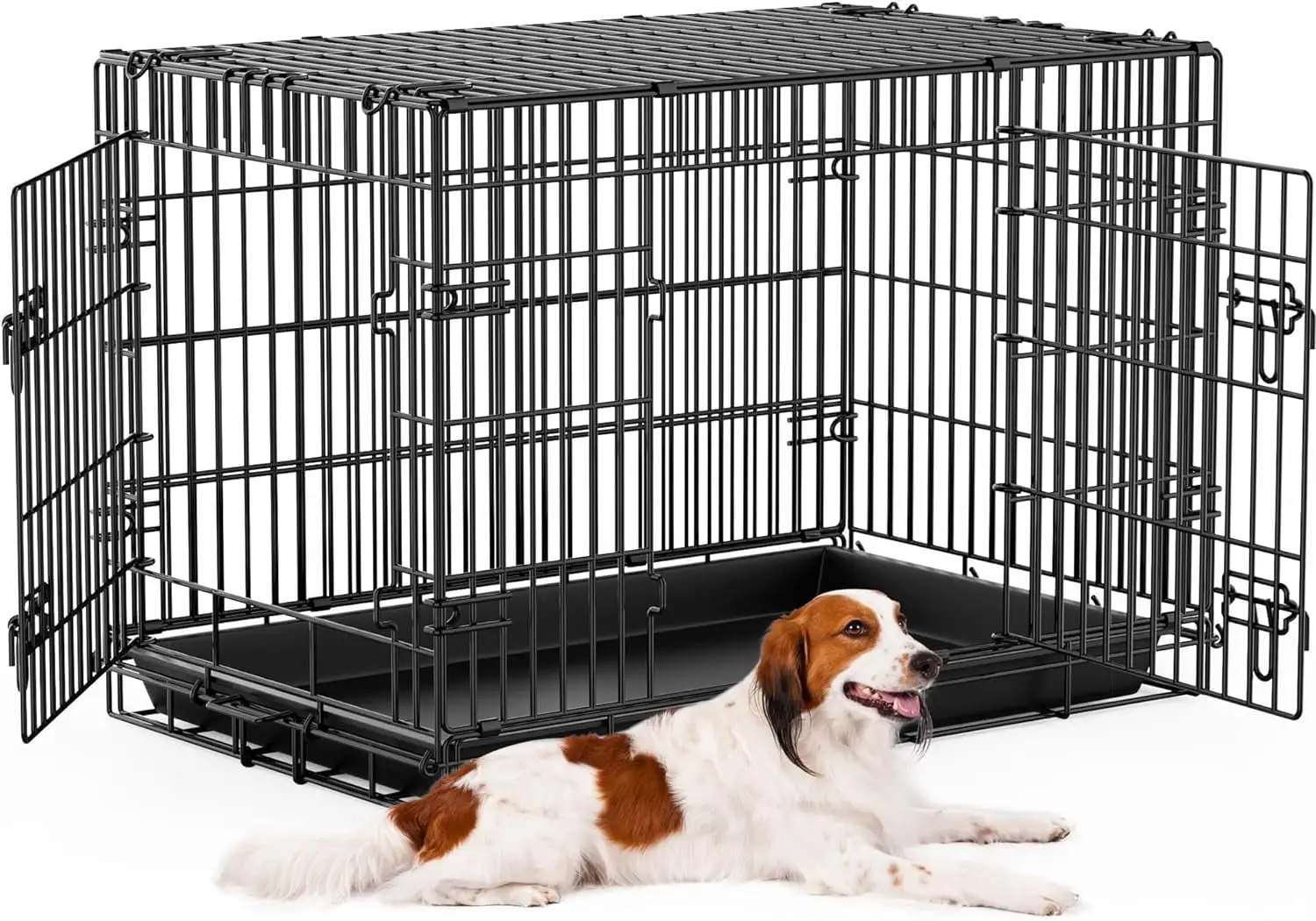 Dog Crate for Small Dogs Indoor. Double Door Dog Kennels & Houses for Puppy Cats with Leak- Proof Pan. Collapsible Metal Contour Pet Cages 42 Inch