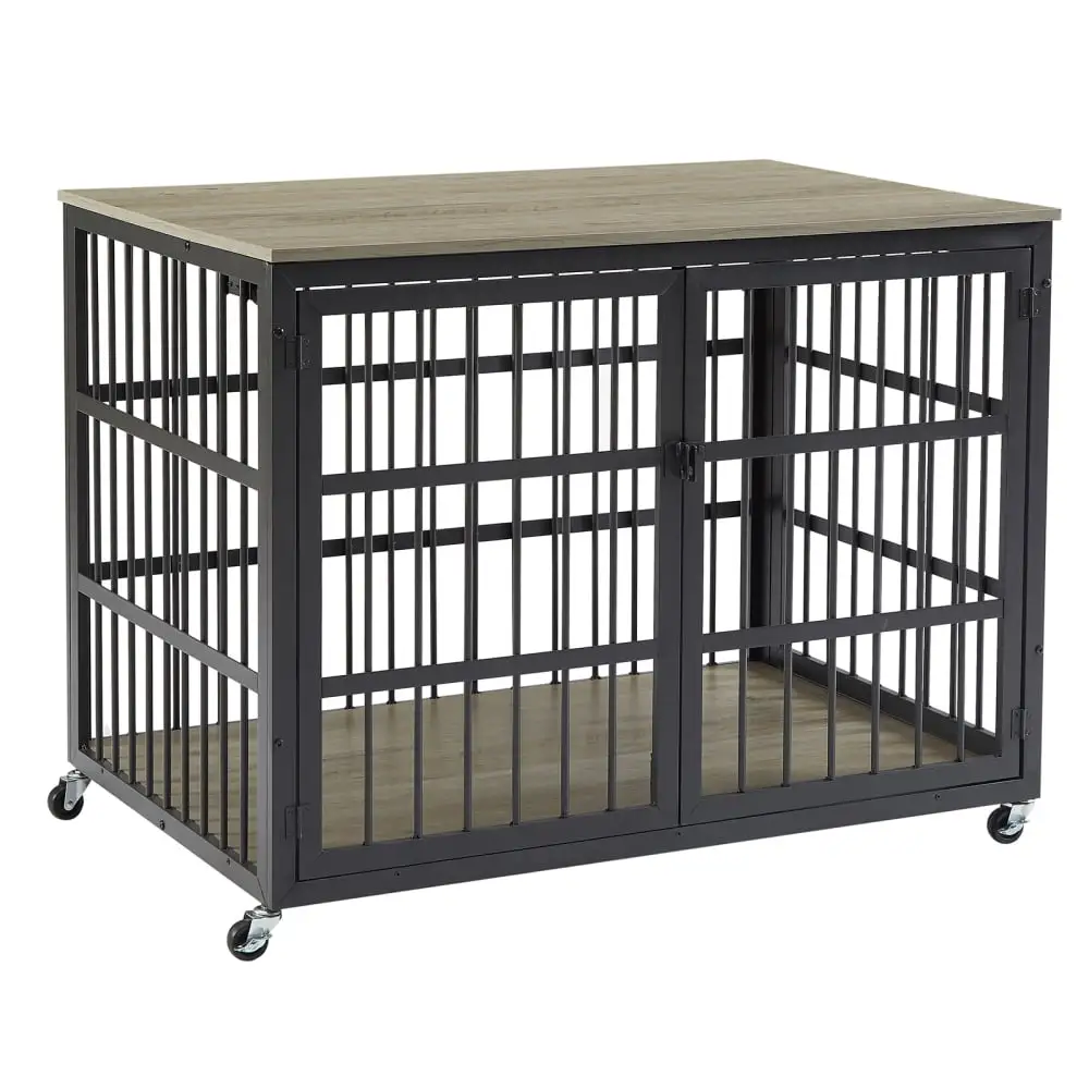 Dog Crate with Side Openings and 4 Wheels. Heavy Duty Wood Pet House Cage Indoor Kennel Furniture