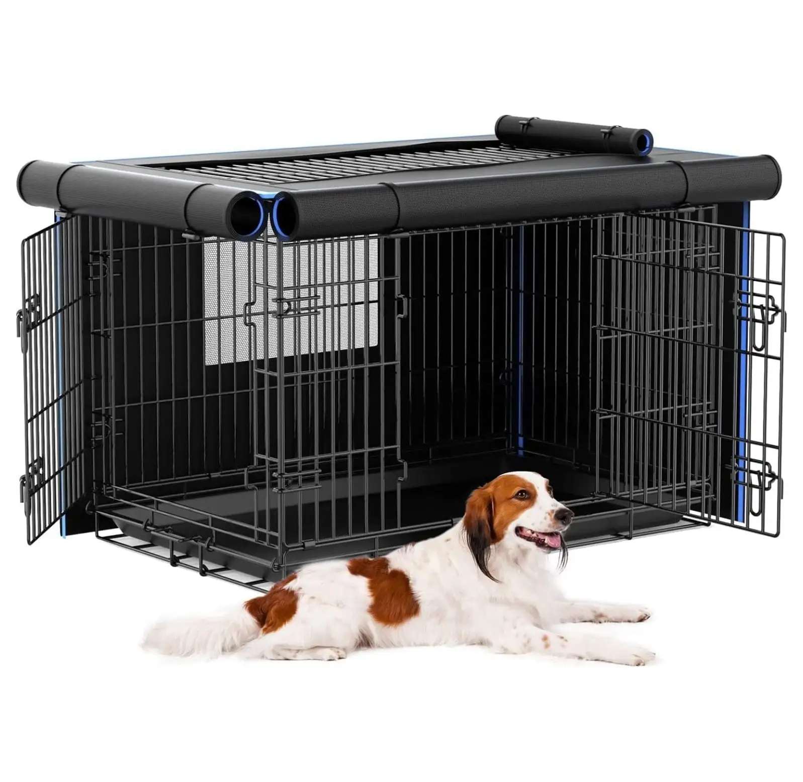 Dog Crates Kit with Dog Crate Cover. Double Door Dog Kennels & Houses for Puppy and Cats. Collapsible Metal Contour Dog Cages (42-Inch Kit)