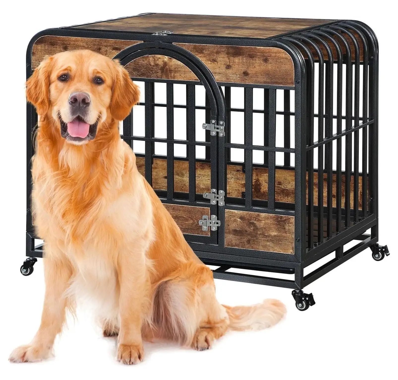 Dog Crates for Large Dogs. Heavy Duty Indestructible Dog Crate Steel. Dog Kennel Indoor. Kennel with Wheels. Removable Tray. Extra Large XL XXL (Round Home. L)