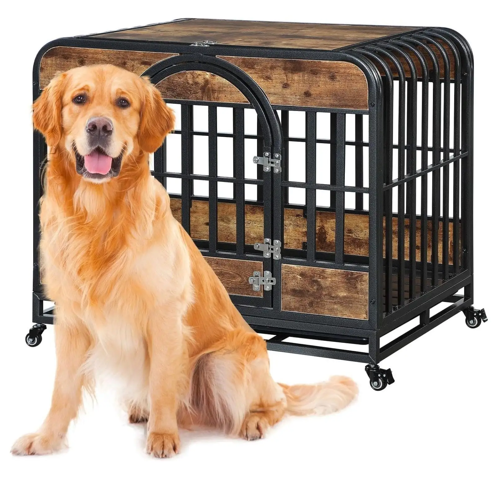 Dog Crates for Large Dogs. Heavy Duty Indestructible Dog Crate Steel. Dog Kennel Indoor. Kennel with Wheels. Removable Tray. Extra Large XL XXL (Round Home. XL)