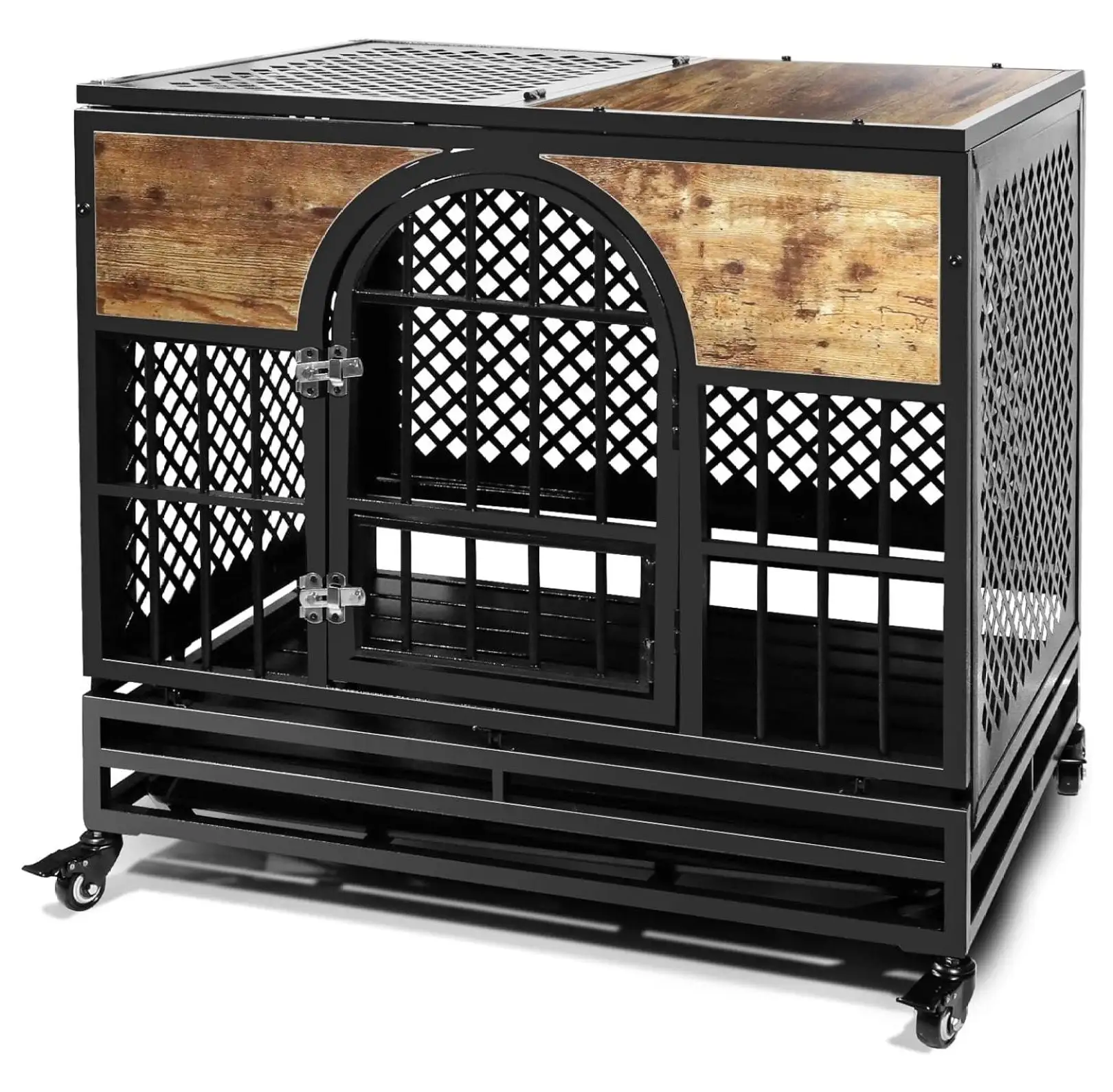 Dog Crates for Large Dogs. Heavy Duty Indestructible Dog Crate Steel. Dog Kennel Indoor. Kennel with Wheels. Removable Tray. Extra Large XL XXL (Square Home. L)