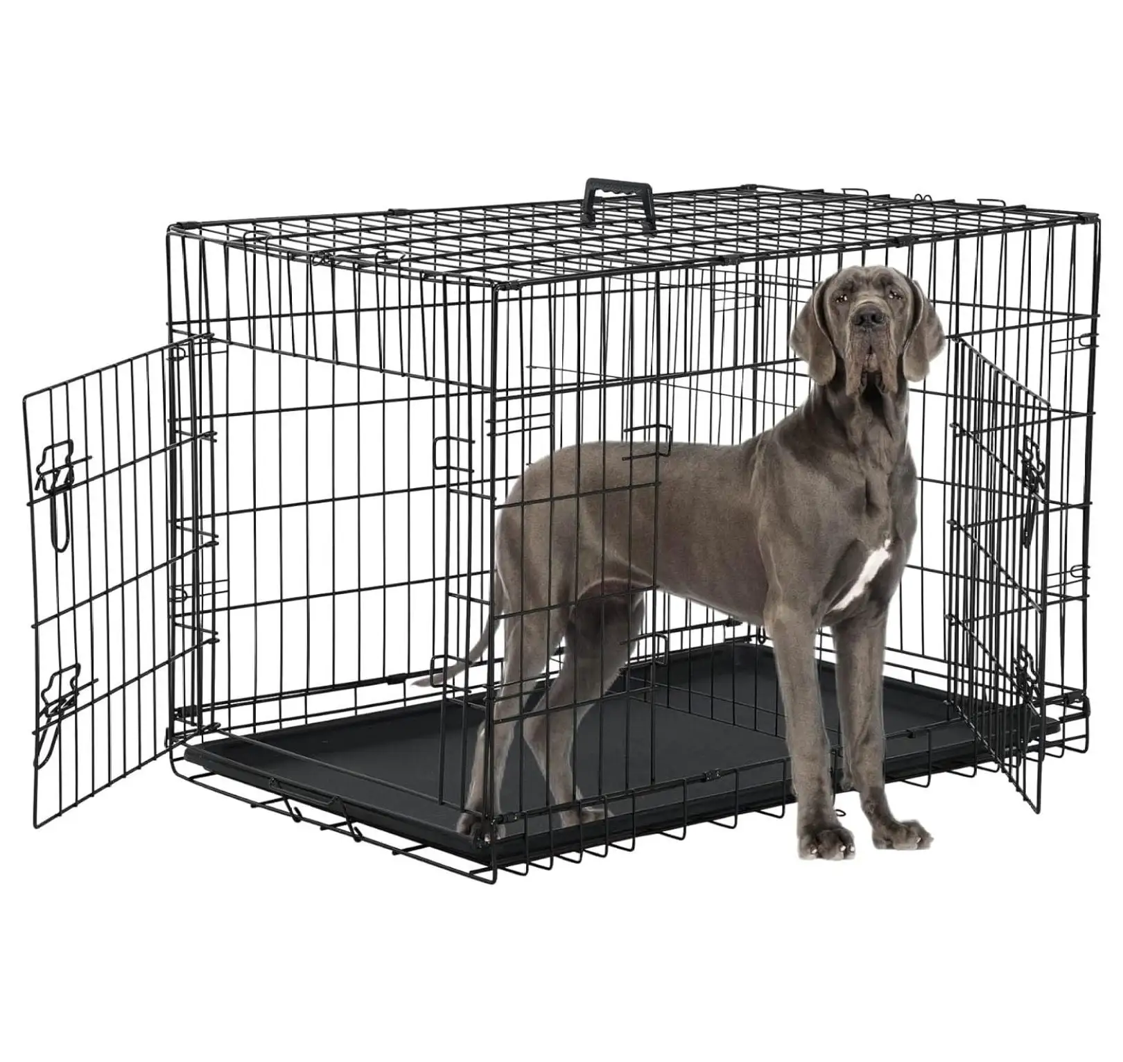 Dog Crates for Large Dogs Inch Dog Kennel Large Dog Crate Foldable Dog Cage Double Door w/Leak-Proof Tray/Divider. Portable Dog Cage Collapsible Metal Dog Crate Dog Cages for Large Dogs Indoor