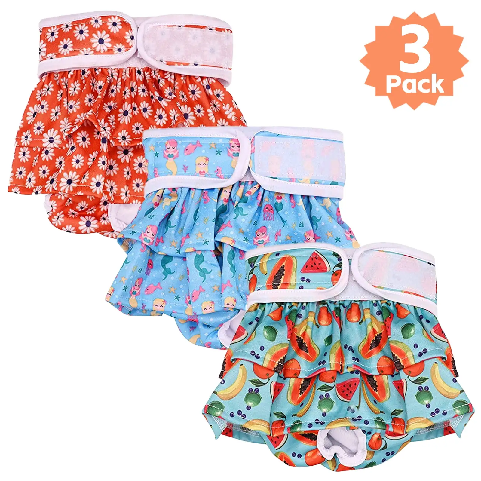 Dog Diapers. 3 Pack Washable Female Puppy Nappies. Adjustable Heat Panties for Doggy in Period. High Absorbent Wraps Pants for Pet in Incontinence. Excitable Urination. S