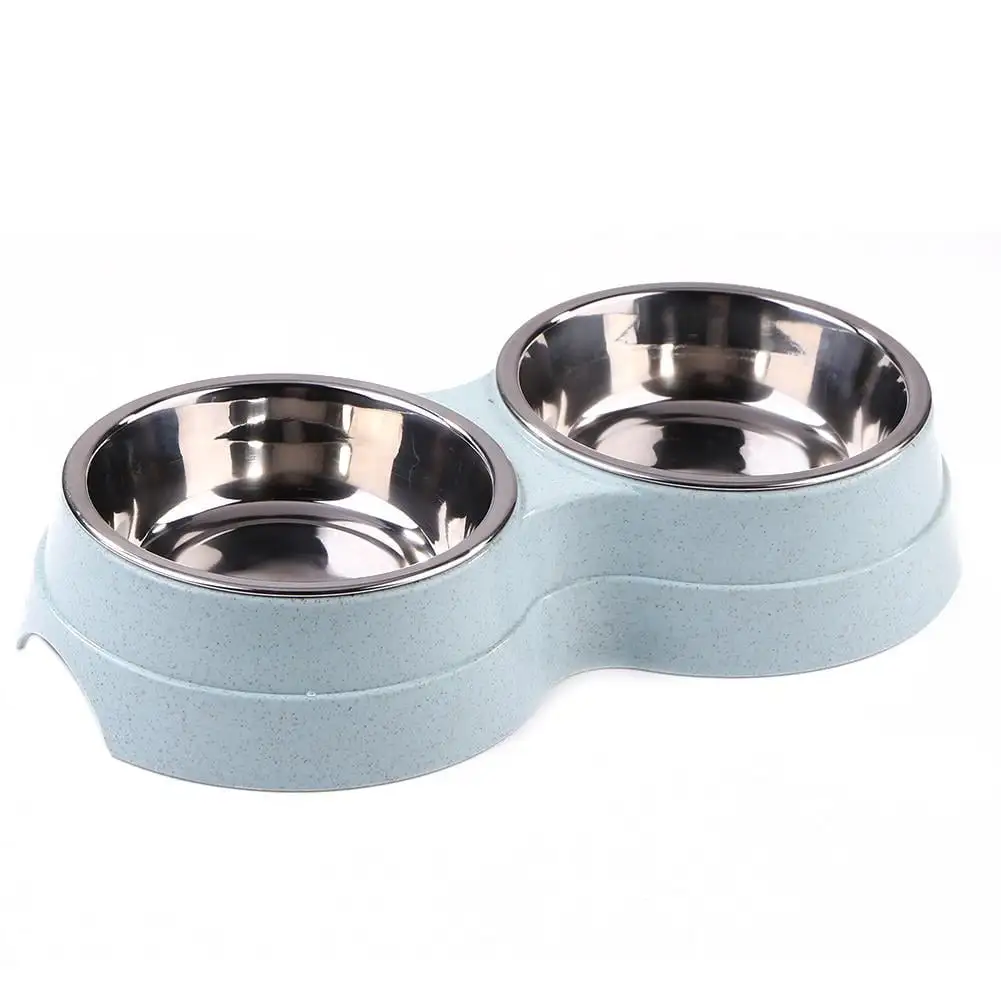 Dog Double Bowl Puppy Food Feeder Stainless Steel Pets Drinking Dish