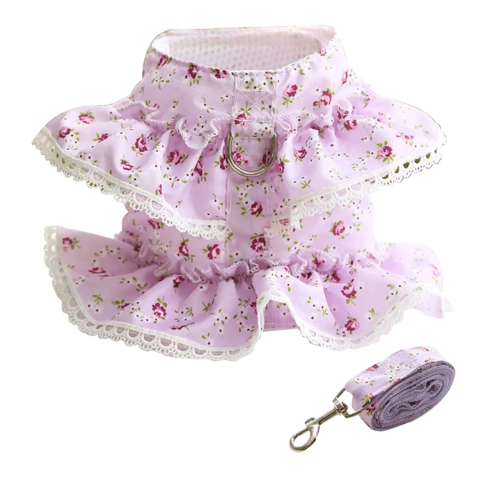 Dog Dress Harness Vest with Leash Set. Flower Puppy Harness. Cute Doggy Lace Princess Clothes. Soft Breathable Mesh. Outdoor Walking Harness for Small Medium Dogs Cats Girl Chihuahua Yorkie Teddy