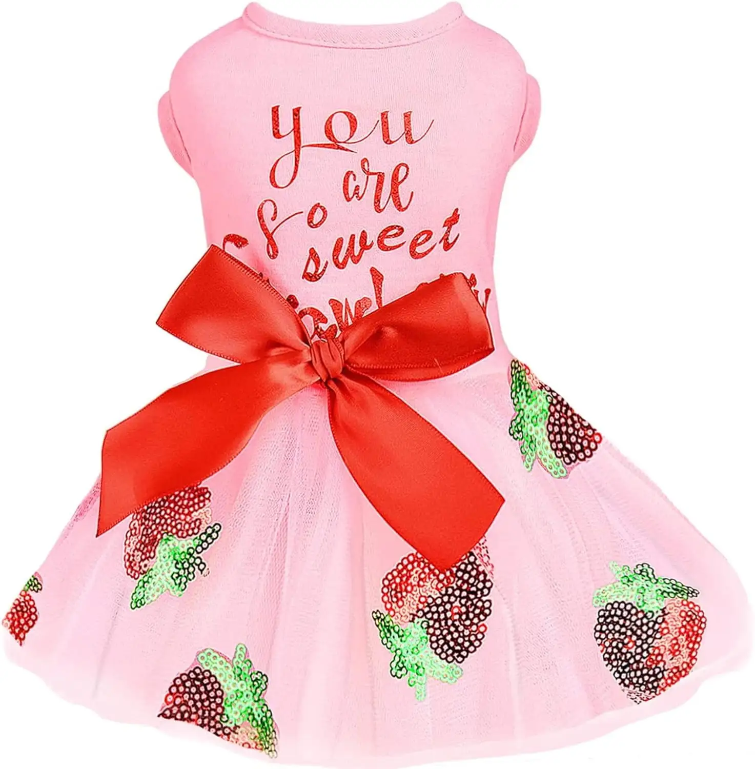 Dog Dress for Small Dogs Girl Summer Puppy Dresses Clothes Outfit for Chihuahua Yorkie Teacup Pink Dog Wedding Dress Holiday Cute Bowknot Pet Skitrt Apparel for Cats Clothing (Large. Strawberry)