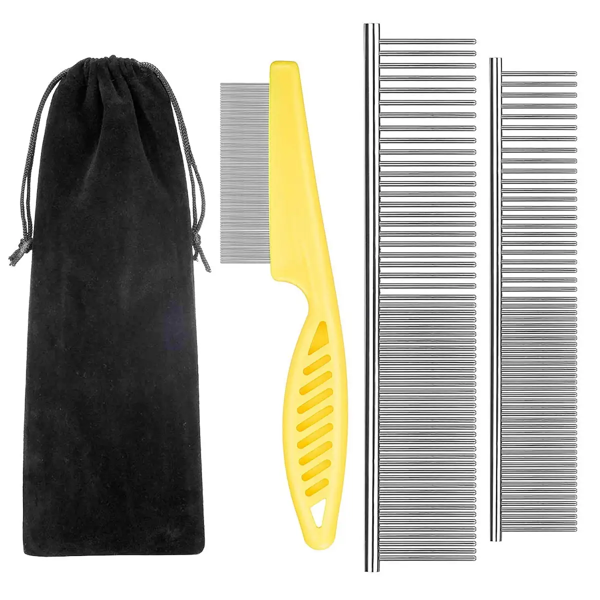 Dog Grooming Comb. Flea Comb for Cats Dog. Durable Tear Stain Dog Combs with Storage Pouch. Metal Dog Comb with Rounded Teeth for Removing Tangles and Knots for Long and Short Haired Dogs and Cats