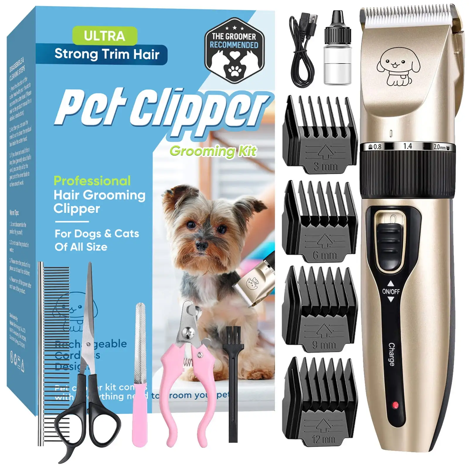 Dog Grooming Kit. Pet Foot Shaver. Low Noise Rechargeable Cordless Pet Hair Trimmer