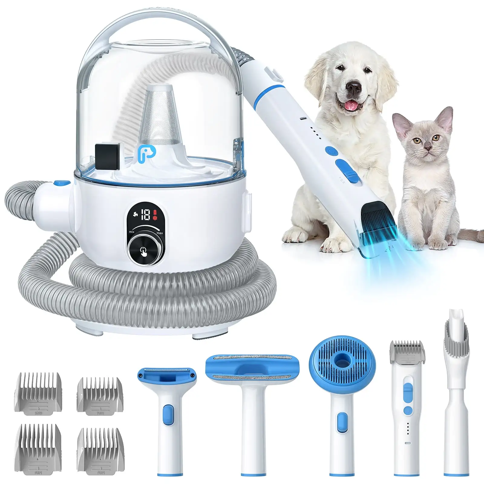 Dog Grooming Kit with 2L Vacuum Suction 99% Pet Hair-Professional Pet Grooming Vacuum Kit with 5 Grooming Tools for Dogs Cats and Other Animals