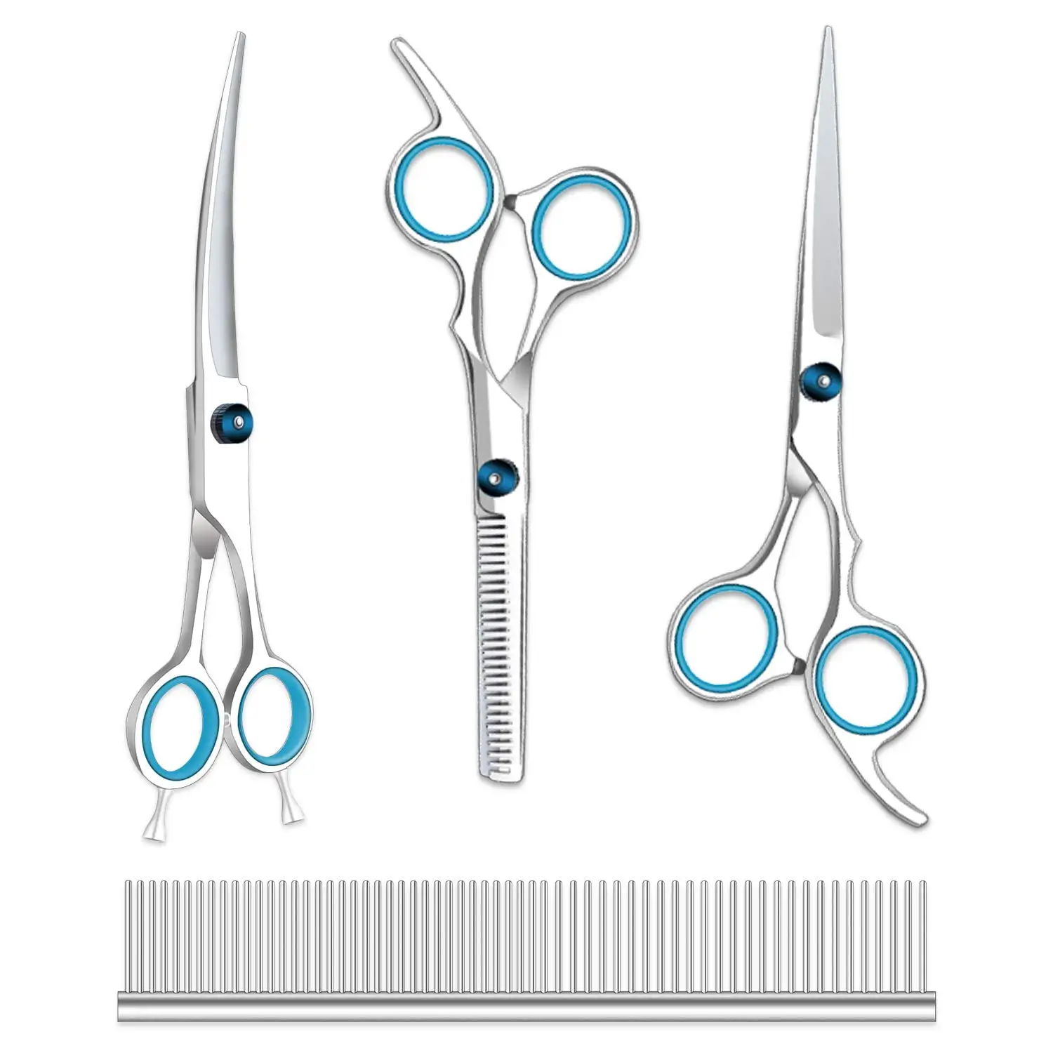 Dog Grooming Scissors for Dogs.pet Grooming Kit.Dog Scissors Set.Incude Thinning.Curved Scissors and Comb.Professional Dog Grooming Shears Set.Suitable for The Right Hand (Set of 4)