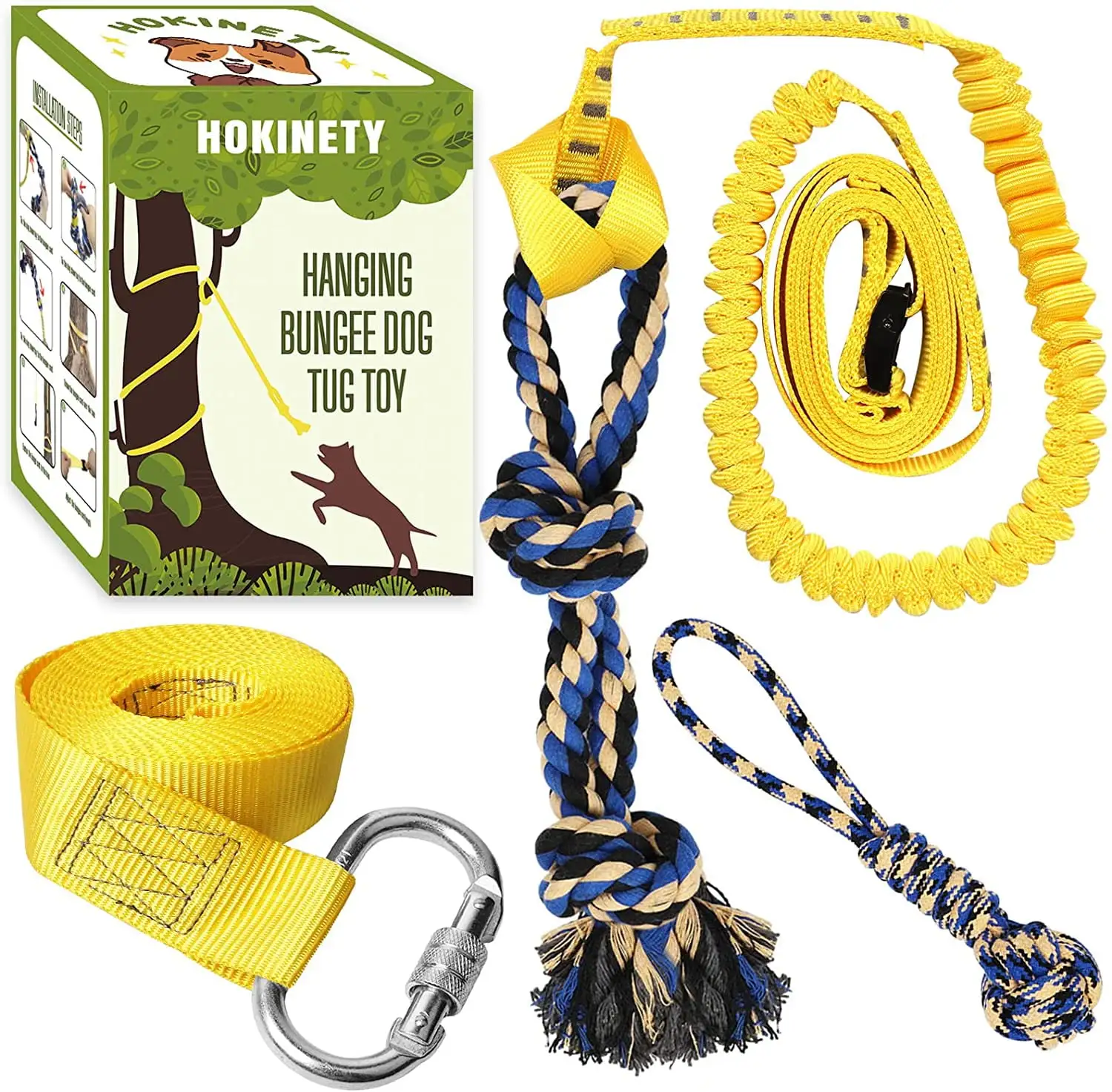 Dog Hanging Bungee Tug Toy: Interactive Tether Tug-of-War for Pitbull Small to Large Dogs to Exercise and Fun Solo Play - Durable Retractable Tugger Dog Rope Toy with 2 Chew Rope Toys