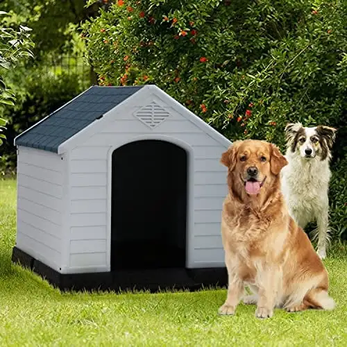 Dog House Large Dog Crates 39 Inch High Plastic Kennels for Small Medium Large Dog with Air Vents and Elevated Floor Outdoor.Indoor. Blue