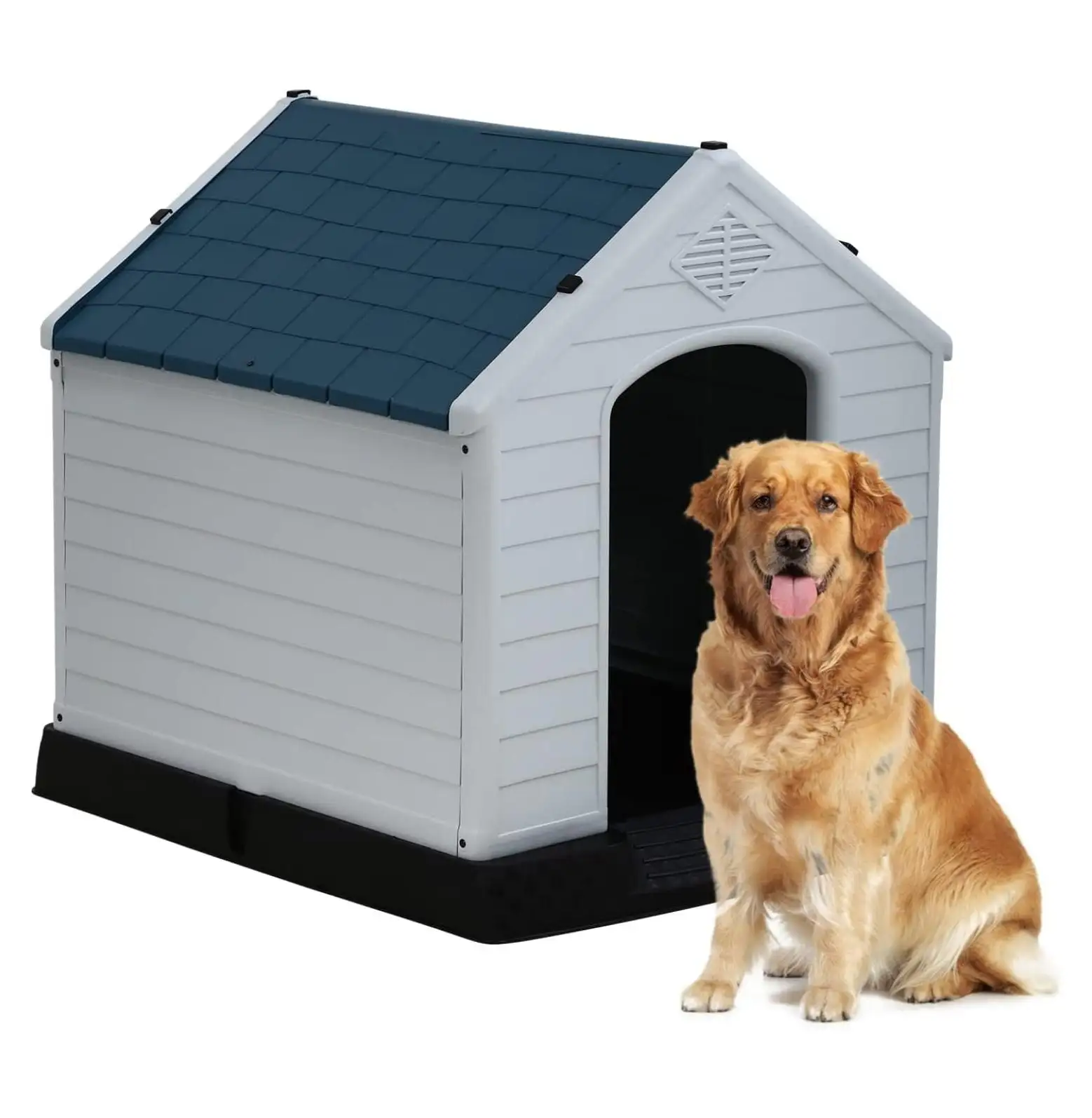 Dog House Large Dog Crates 39 Inch High Plastic Kennels for Small Medium Large Dog with and Elevated Floor Outdoor.Indoor. Blue