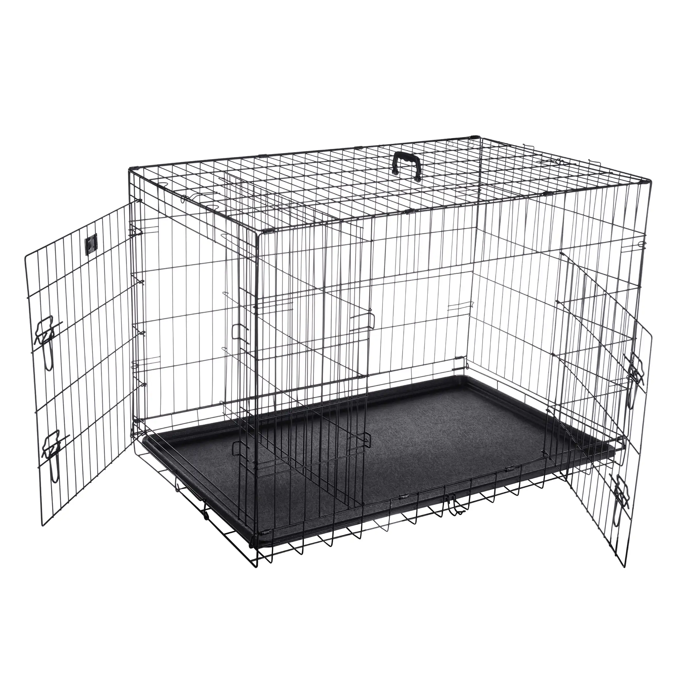 Dog Kennel - 42-inch Dog Crate with Doors for Front and Side Access - Collapsible Dog Crate with Divider Wall Panel for Large Dogs by Petmaker (Black)