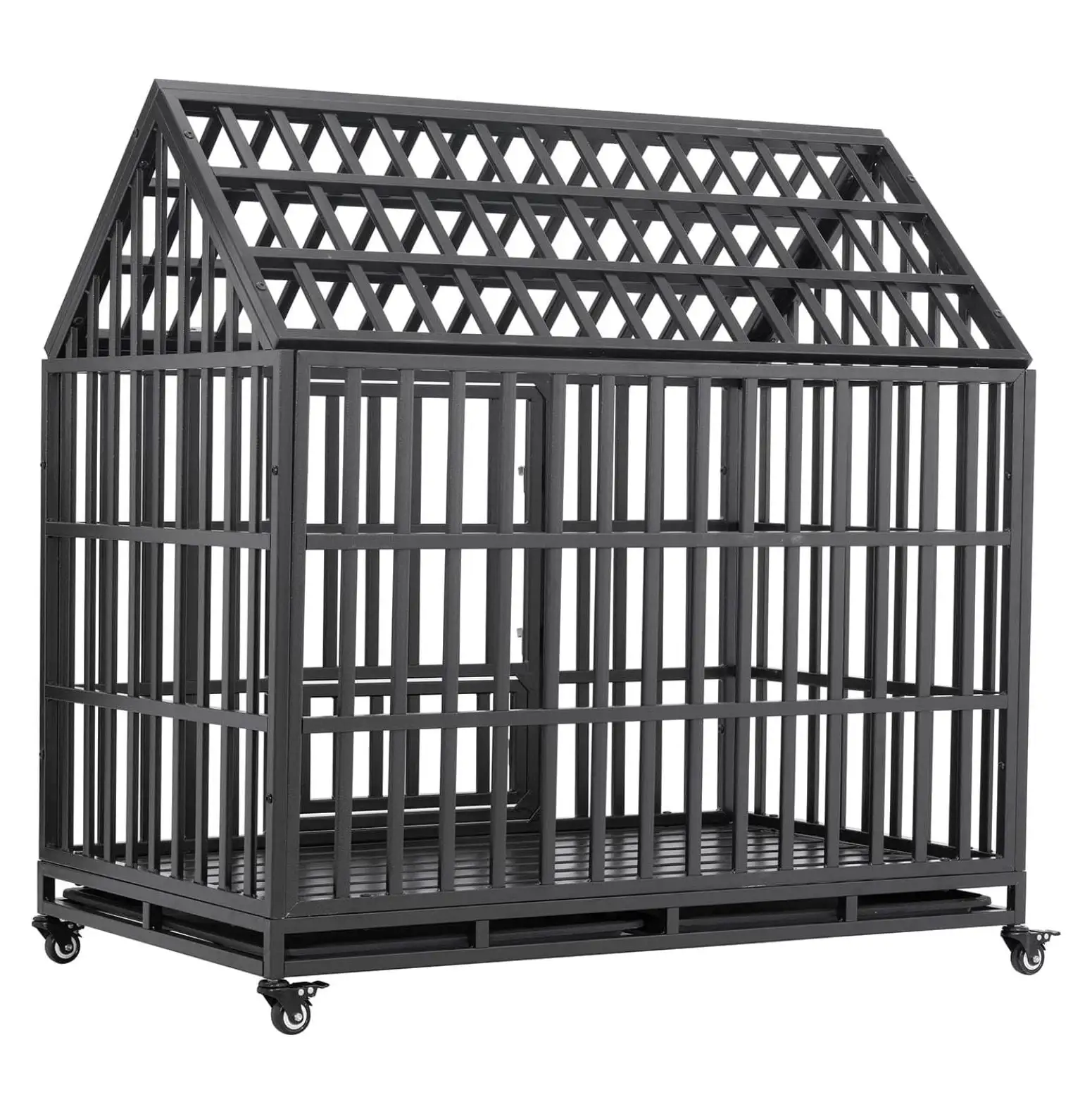 Dog Kennel for Large Dog Heavy Duty Dog Crate with Roof & Window on roof Dog crates for Large Dogs with Plastic Tray & Wheels Extra Large XL XXL(48in Dog Cages)