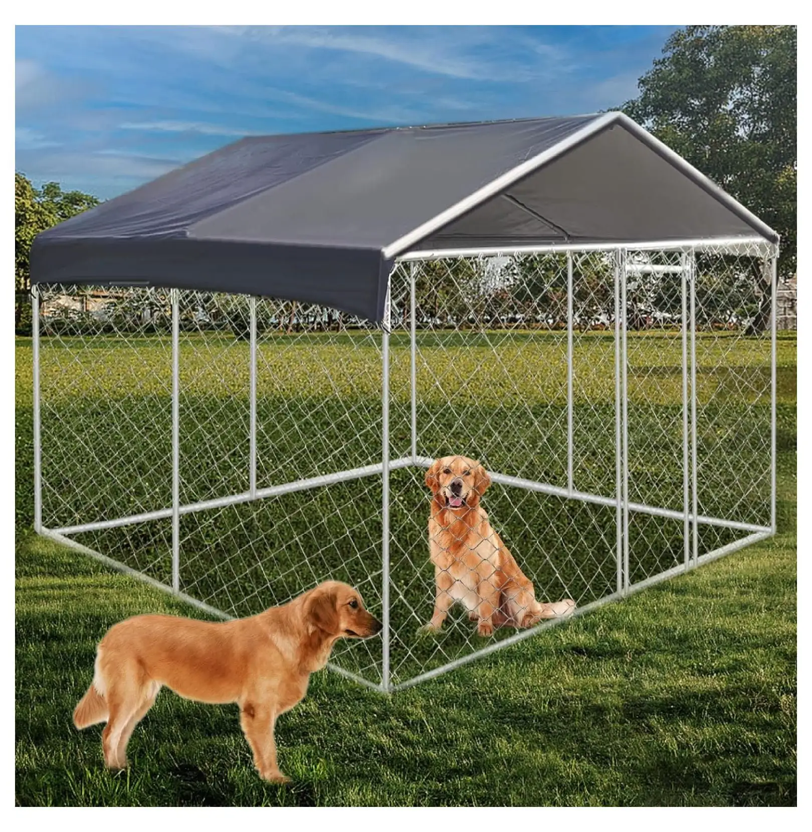 Dog Kennel Outdoor with Heavy Duty. Large Outdoor Dog Cage with Black Waterproof Cover for Backyard. Outdoor Dog Kennels for Large Dogs. Size 10x10x5.6FT