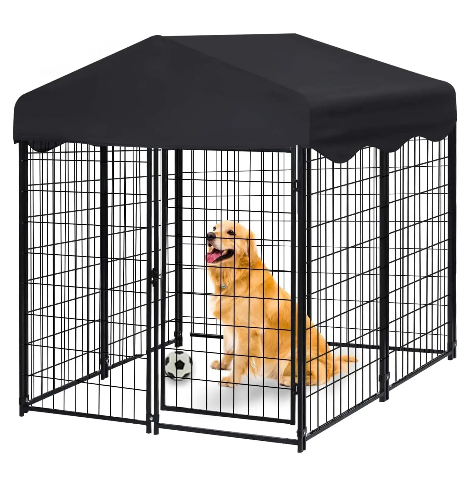 Dog Kennel Outdoor Dog House with Roof Outside Dog Kennel for Medium Small Dogs. Dog Cage Outdoor Heavy Duty Metal Kennels Pet Crate Cage Kennel with UV-Proof Waterproof Cover (4.2x4x4.5 ft)