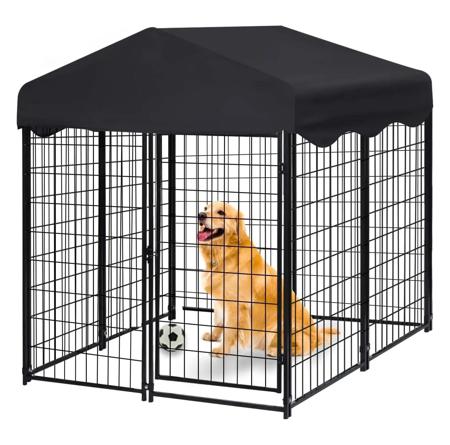 Dog Kennel Outdoor Dog House with Roof Outside Dog Kennel for Medium Small Dogs. Dog Cage Outdoor Heavy Duty Metal Kennels Pet Crate Cage Kennel with UV-Proof Waterproof Cover (4.2x4x4.5 ft)