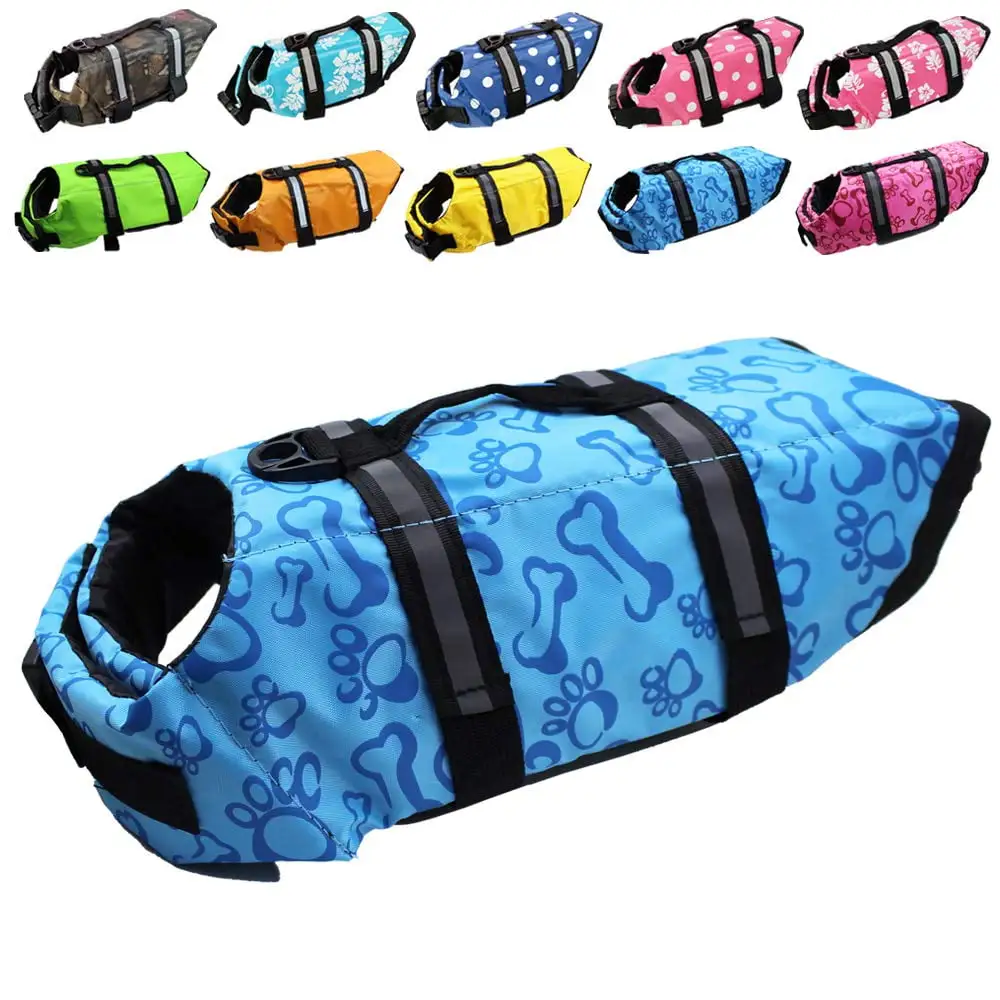 Dog Life Jacket Easy-Fit Adjustable Belt Pet Saver Swimming Safety Swimsuit Preserver with Reflective Stripes for Doggie