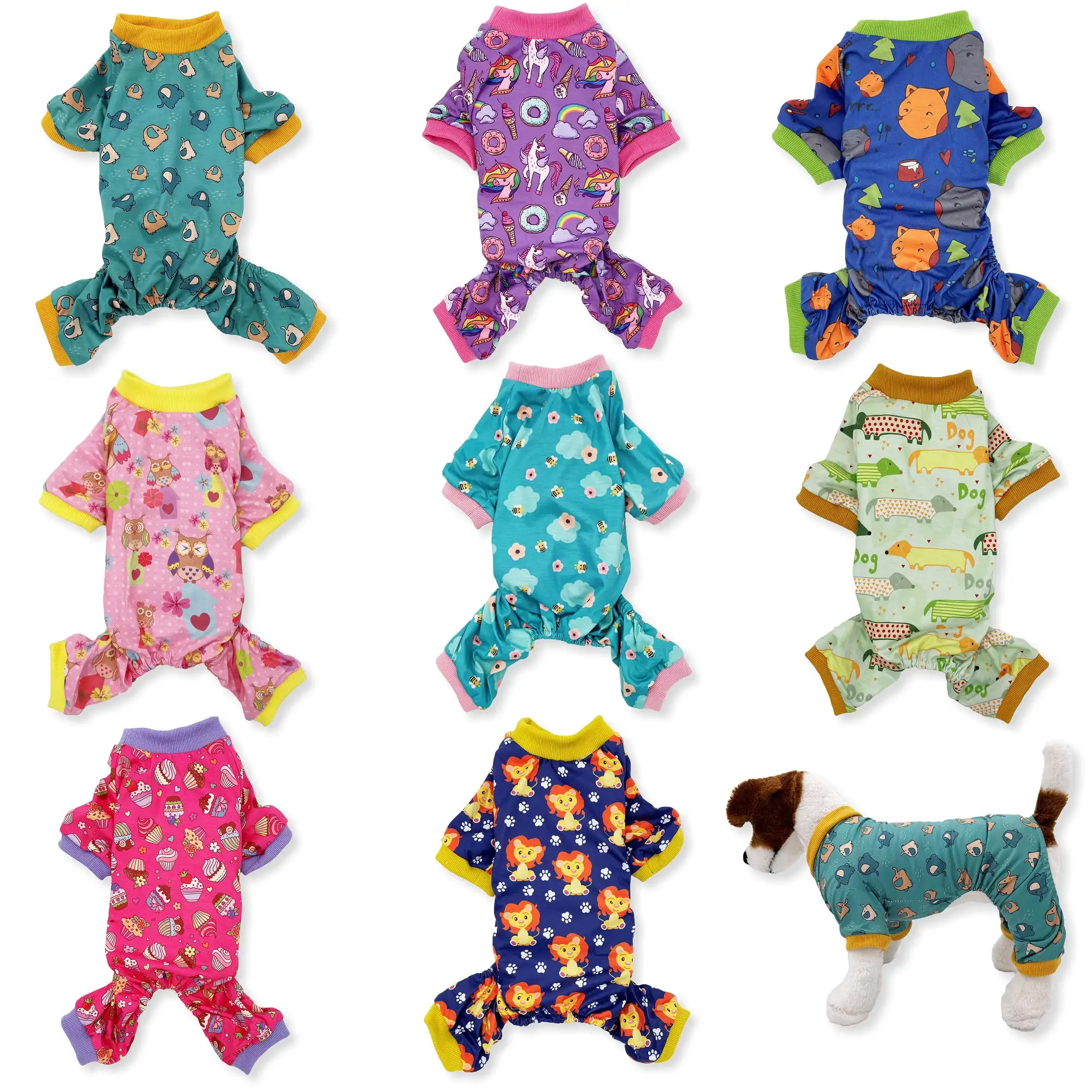 Dog Pajamas Soft Cotton Blend Jumpsuit Cute Clothes Small Medium Pet (XXS: Length 8)