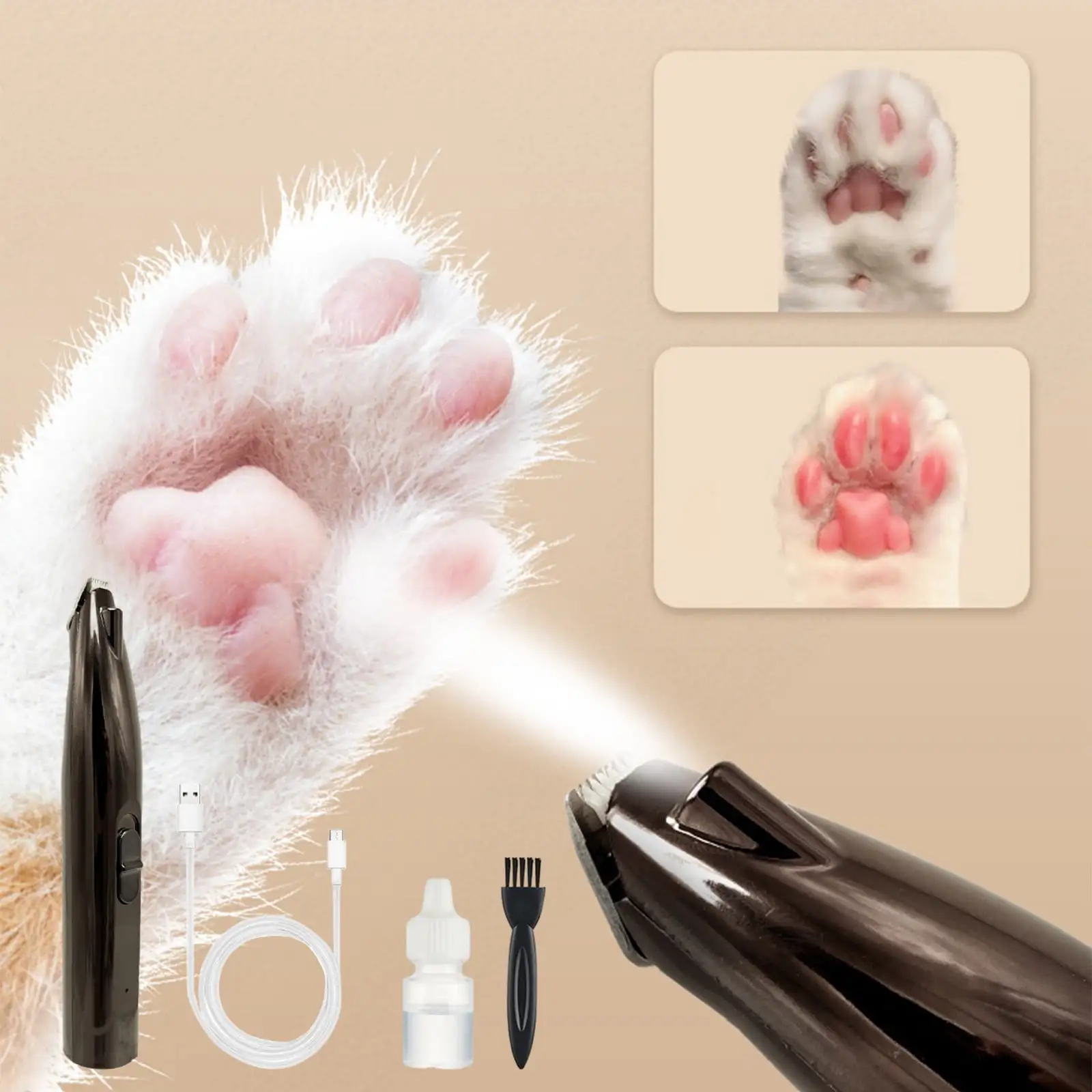 Dog Paw Trimmer with LED Light. 2 Speed Dog Clippers for Grooming Small Dogs. Rechargeable Low Noise Pet Shaver for Trimming Dogs Cats Hair Around Claws. Eyes. Ears. Face. Rump