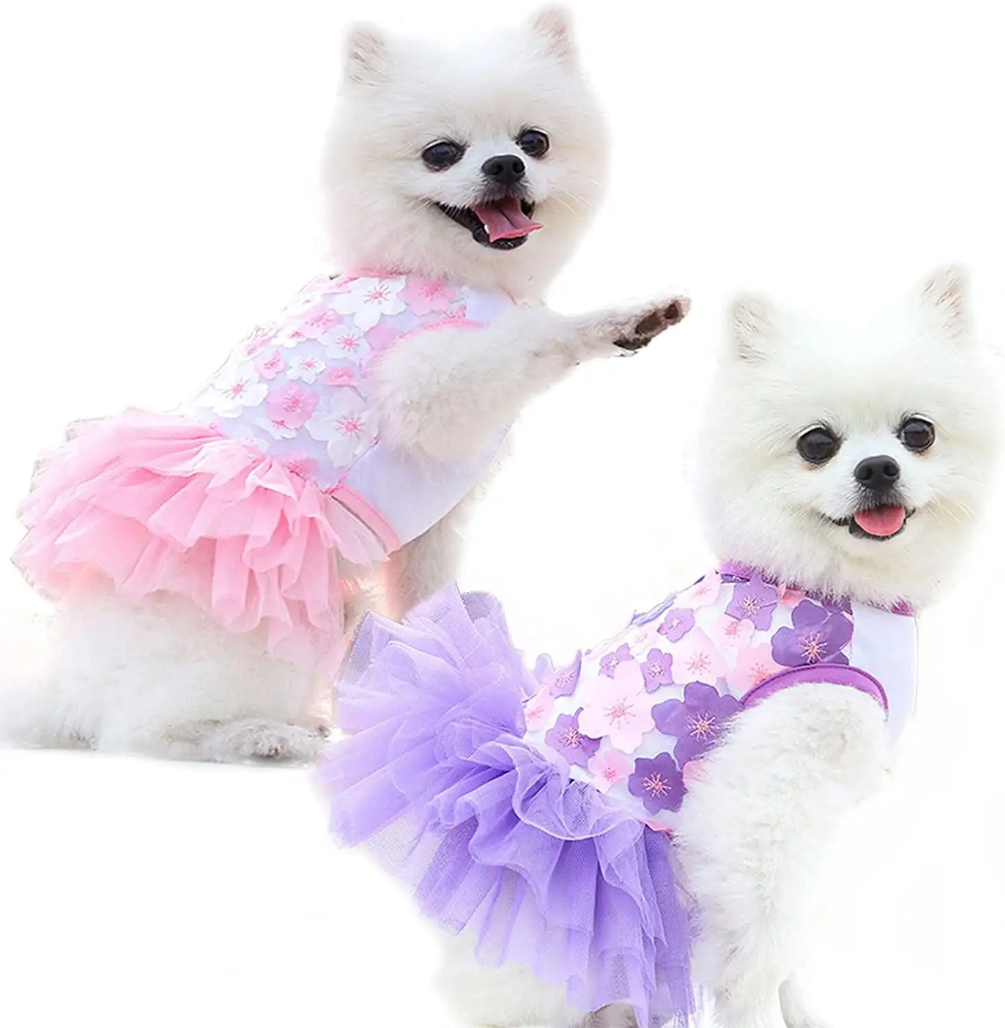 Dog Princess Dress. Dog Tutu Skirt Wedding Dress Summer Peach Blossom Petal Embroidery Tulle Ruffle Dresses Birthday Party Costume for Small Dog Girl Apparel