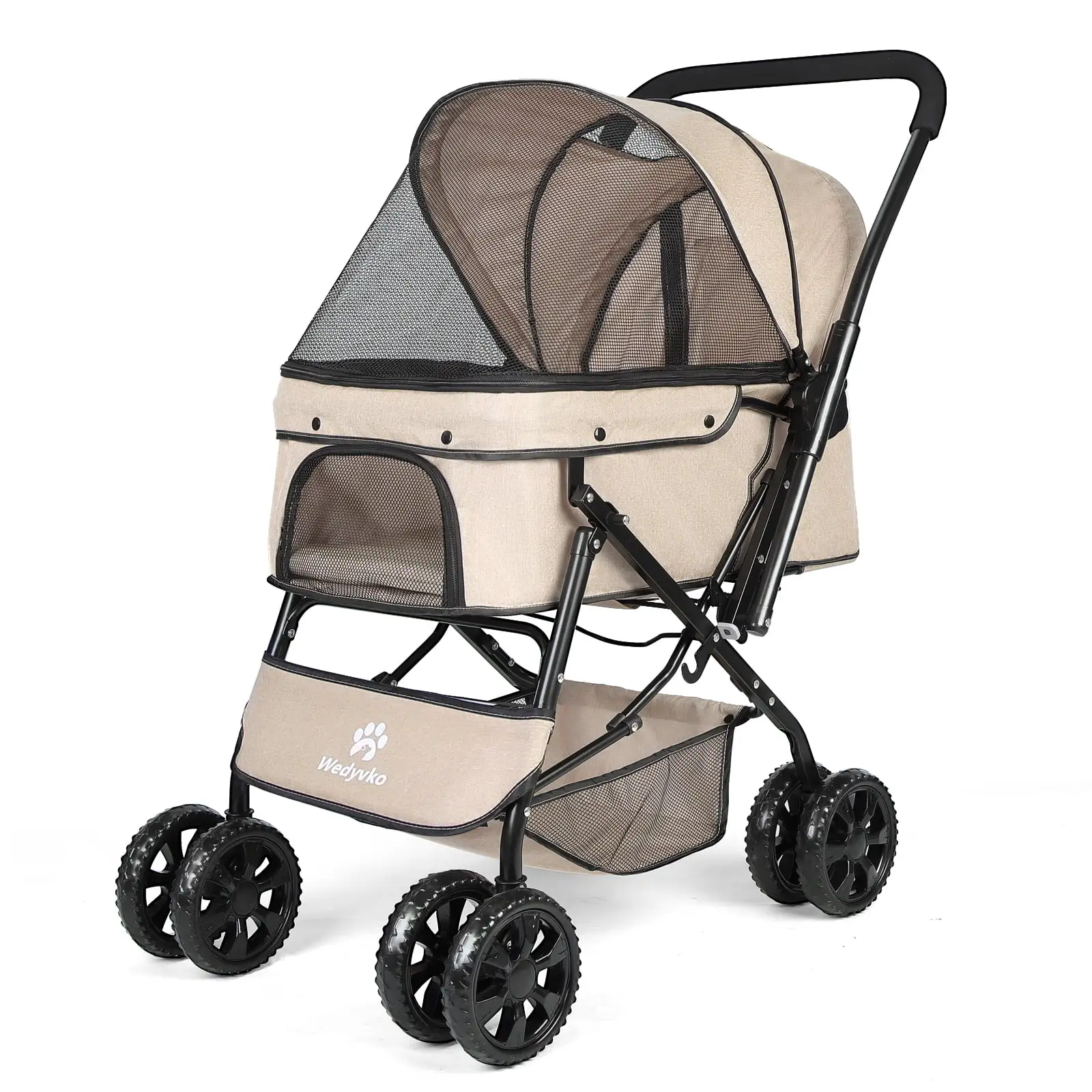 Dog Stroller - Wedyvko Pet Strollers for Medium Dogs and Cats with Reversible Handle for Small Dogs with Mesh Windows. Removable Liner (Khaki)