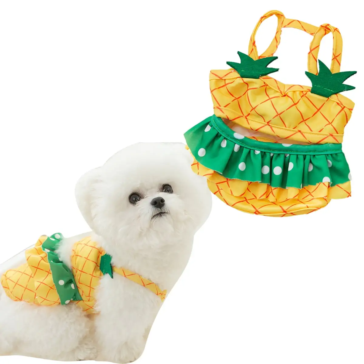 Dog Swimwear. Bikini Summer Dog Clothes. Beach Swimsuit. Puppy Bathing Suit. Pet Shirt for Small Dog(Yellow Pineapple) - S