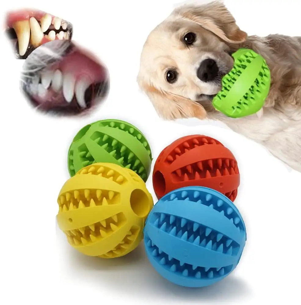 Dog Toy Ball Toothbrush for chewers Set of 4 - Dental Rubber Ball - Interactive Slow Feed Pack 4pcs 1.9 Inch - Chewing Toys for Medium Dogs Breeds