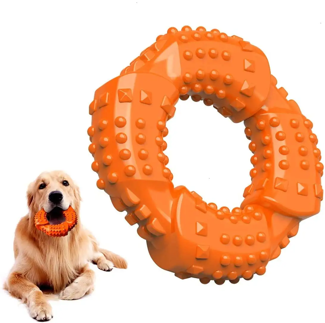 Dog Toys for Aggressive Chewers Large Breed. Natural Rubber Long Lasting Dog Toy. Toughest Puppy Chew Toy for Small Medium Large Dogs - Fun to Chew. Dental Care. Training. Teething (Orange)