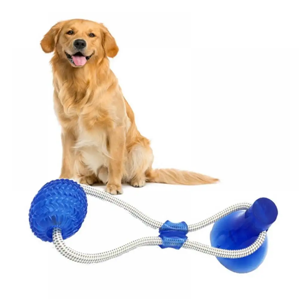 Dog Toys for Aggressive Chewers. Self-playing Rubber Ball Toy With Suction Cup . Dog Puzzle Chew Interactive Dog Toys Squeaky Molar Bite Ball for Teeth Cleaning & Food Dispensing