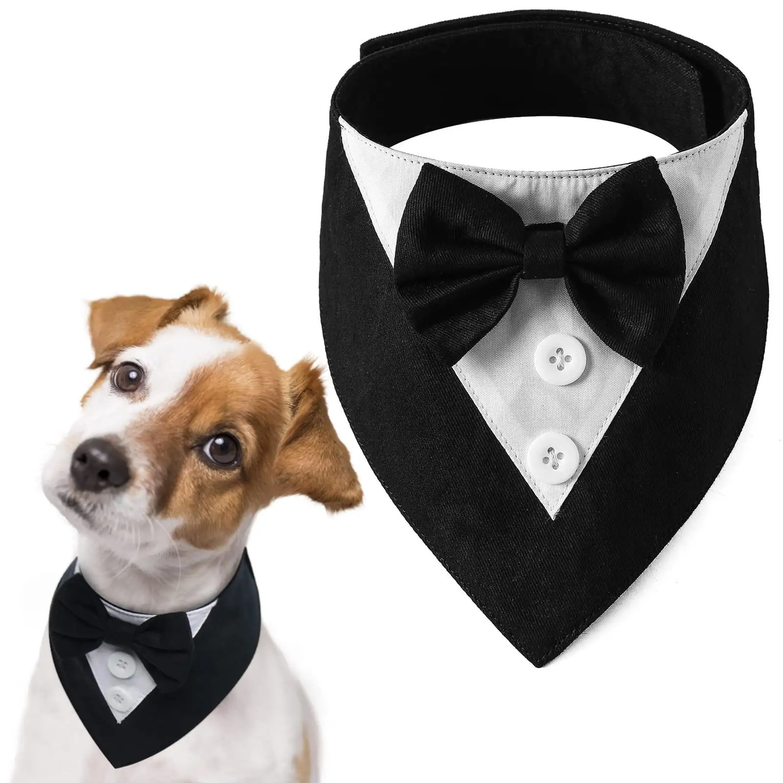 Dog Tuxedo.Formal Dog Wedding Bandana Dog Collar with Bow Tie Dog Birthday Costume Adjustable Pet Party Tux Dog Wedding Attire.Dog Valentines Outfit Cosplay for Pets(Black.XS)