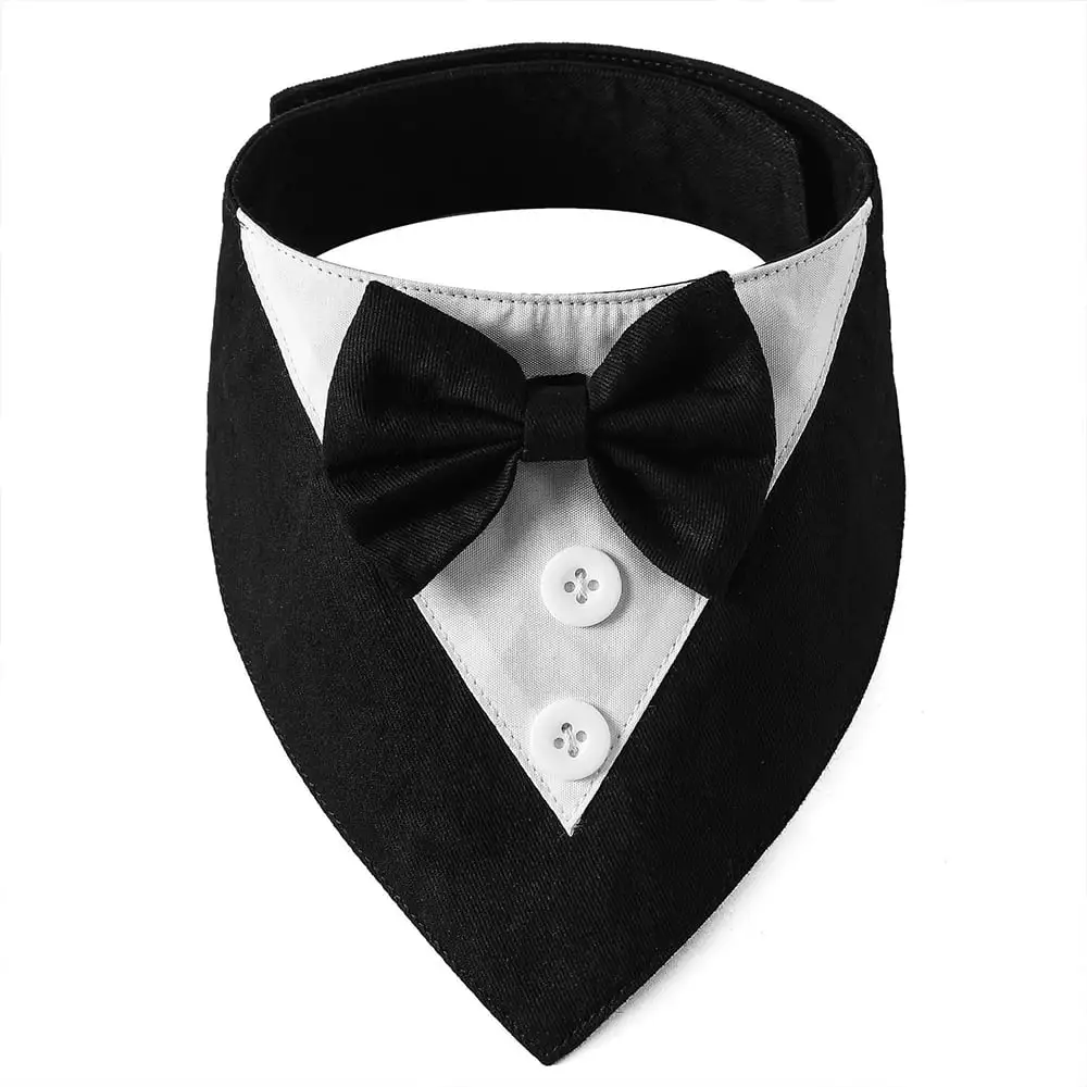 Dog Tuxedo Wedding Bandana Collar with Bow Tie Adjustable Dog Tuxedo Suit Formal Dog Costumes Pet Party Tux for Small Medium Large Dogs Pets - Black-L