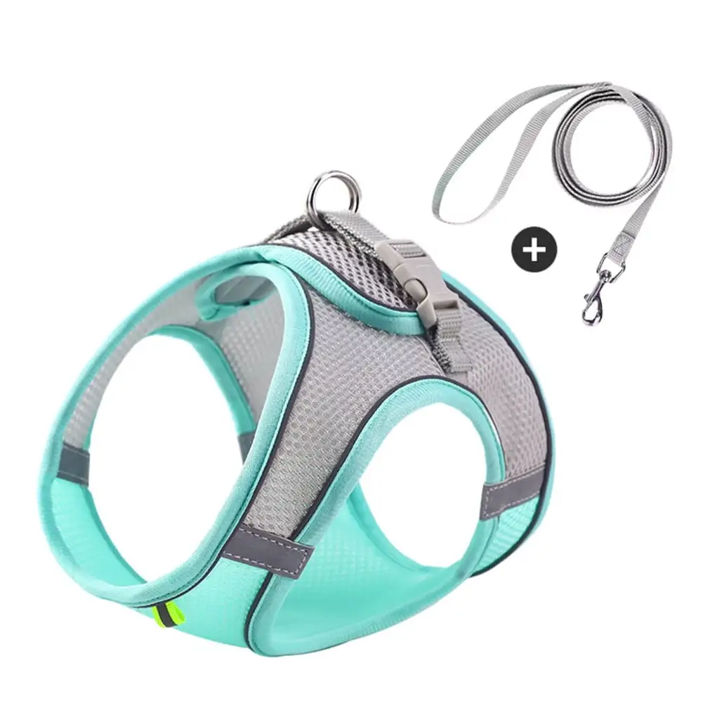 Dog Vest Harness with Leash Reflective Adjustable Breathable Pet Harness for Small Medium Dogs Cats Outdoor Training Green XS