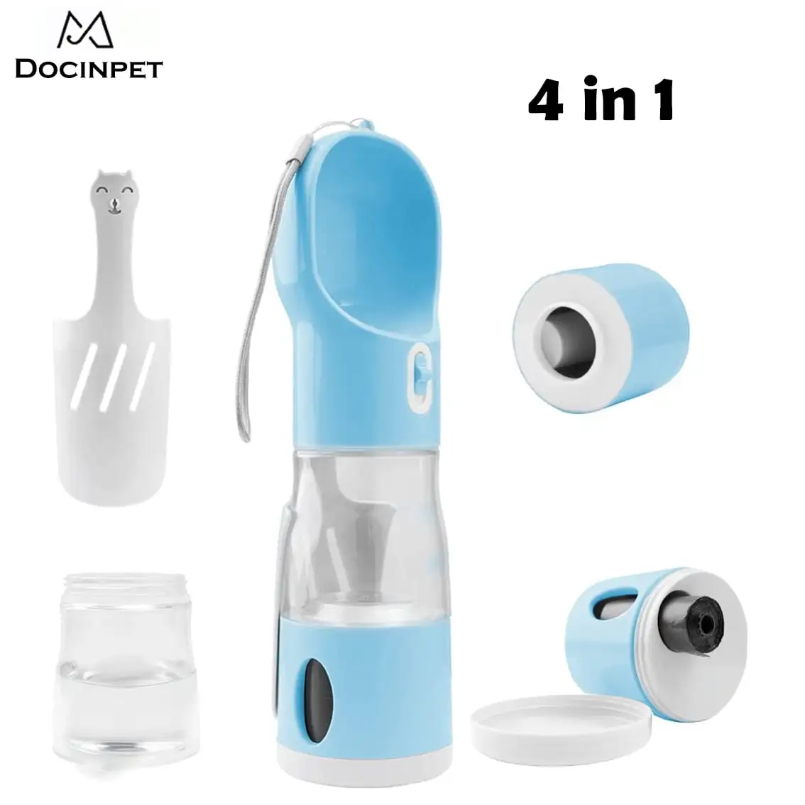 Dog Water Bottle. Crisque Pet Cat Puppy Dog Travel Water Bottle Dispenser with Food Container. Portable Dog Water Bottle for Walking Hiking Outdoor Dog Accessories (4 in 1)