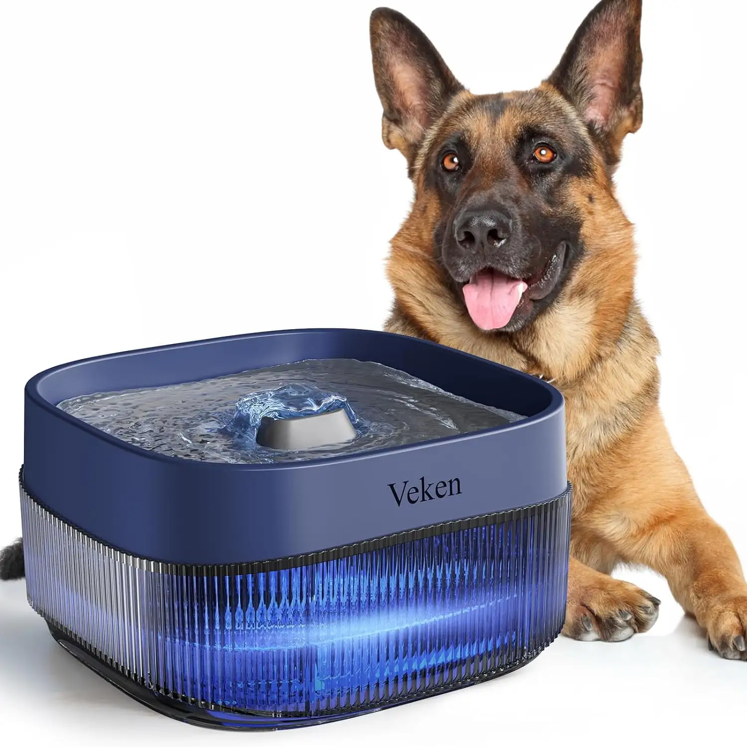 Dog Water Fountain.135oz/4L Dog Water Bowl Dispenser and Automatic Pet Water Fountain for Small to Medium Dogs. Cats & Other Pets. Cat Water Fountain with Replacement Filter(Navy Blue)