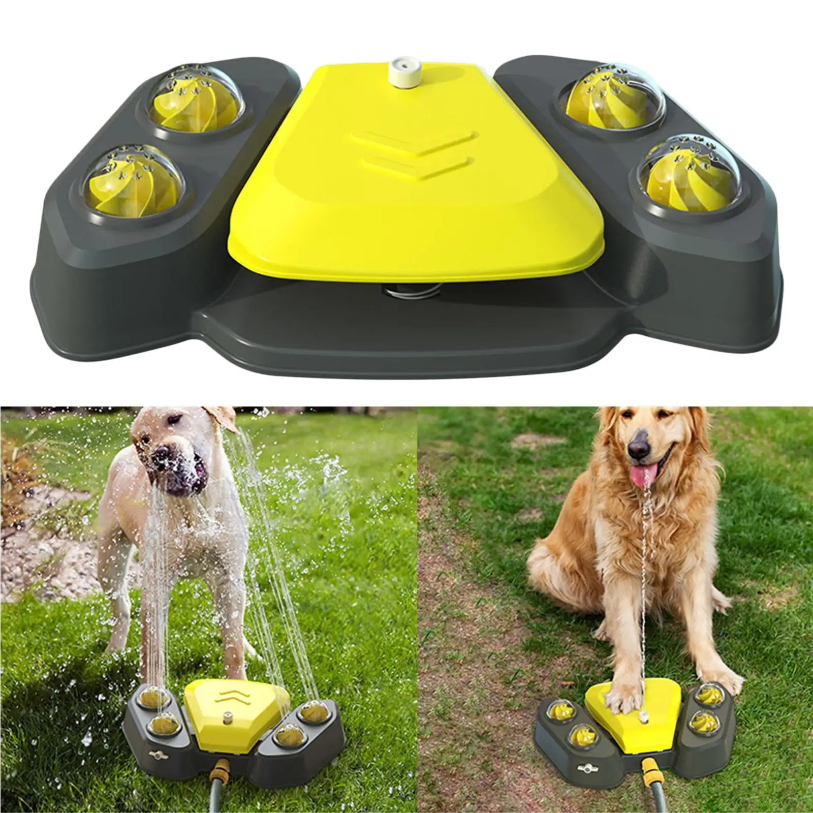 Dog Water Fountain Outdoor.Dog Sprinkler Toy Step on.Easy Paw Activated Dog Drinking Fountain Water Dispenser for Large Or Small Dog (Grey Yellow)