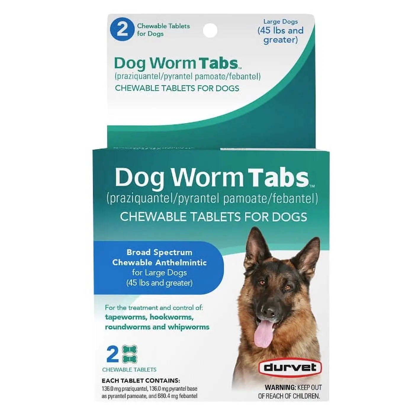 Dog Wrom Tabs. 45lbs+. 2ct